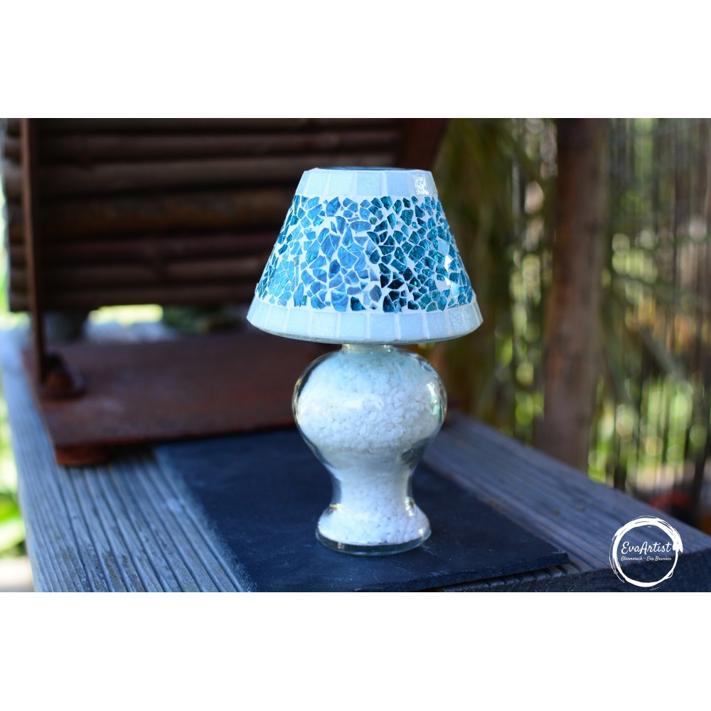 Mosaik Teelichtlampe türkis/weiß